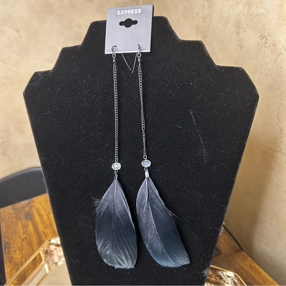 Express Black Feather Drop Earrings